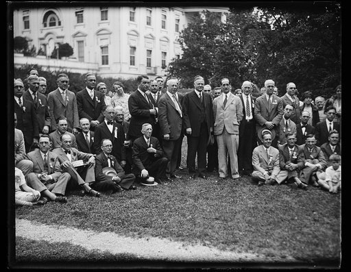 Herbert Hoover and group outside White House, Washington, D.C.