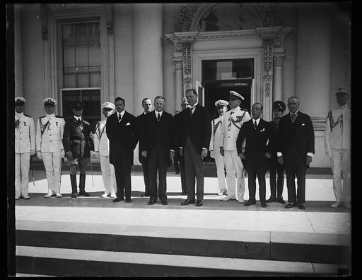 Herbert Hoover and group outside White House, Washington, D.C.
