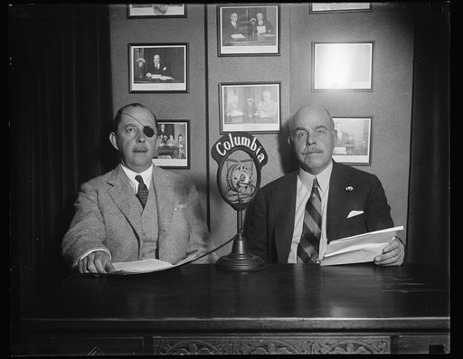 Nicholas Longworth, right, seated at Columbia microphone
