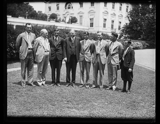 Herbert Hoover and group outside White House, Washington, D.C.