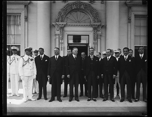 Herbert Hoover and group outside White House, Washington, D.C.