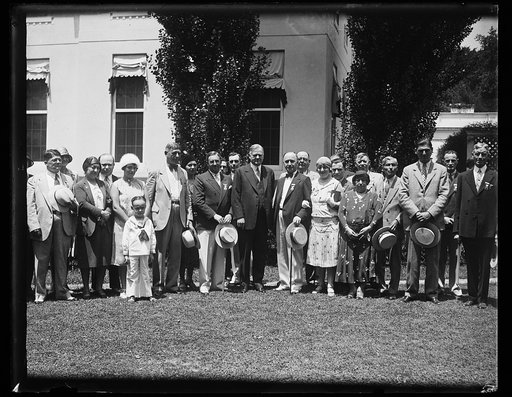 Herbert Hoover and group outside White House, Washington, D.C.