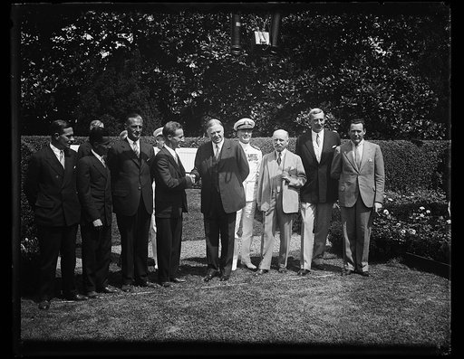 Herbert Hoover and group outside White House, Washington, D.C.