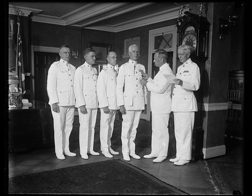 Marines receive decorations. Four officers of the United States Marine Corps were decorated with the Navy Cross today for distinguished services in Nicaragua. The [...] reading from left to right, were: Lieut. Edwin U. Hakala of Detroit, Mich.; Captain William R. MacNulty of Antrim, Pa.; Major Miles
