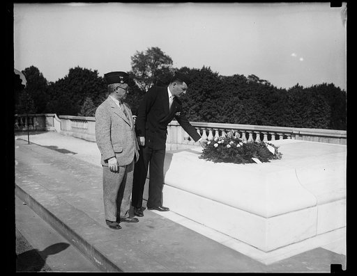 Ohio Legionnaires honor unknown soldier. According to annual custom, the Ohio Department of the American Legion sent its vice commander Louis Laeger to Washington today to place a wreath on the Tomb of the Unknown Soldier. On the left in the photograph is Dr. B.C. O'Neil, Commander of the District o
