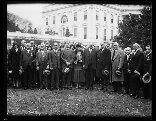 President and Mrs. Hoover receive A.A.U. On the opening day of the Amateur Athletic Union's 42nd annual convention in Washington the entire assemblance, numbering over 200 delegates and representing 26 district associations, was representing 26 district associations, was received at the White House 