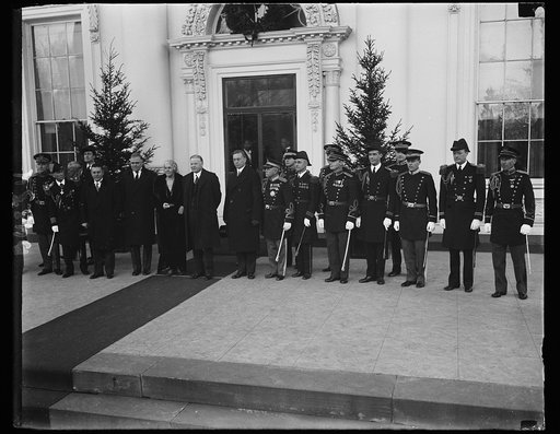 White House Aides with Pres. and Mrs. Hoover at White House, 1/1/31