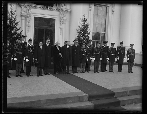 White House Aides with Pres. and Mrs. Hoover at White House, 1/1/31