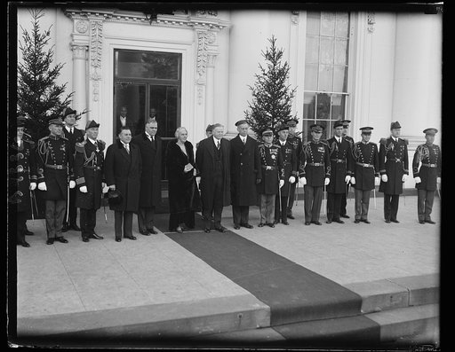 White House Aides with Pres. and Mrs. Hoover at White House, 1/1/31
