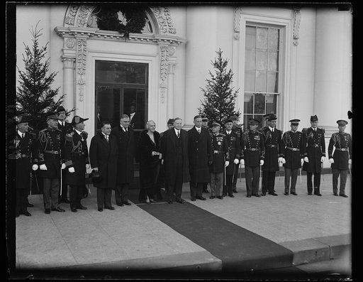 White House Aides with Pres. and Mrs. Hoover at White House, 1/1/31