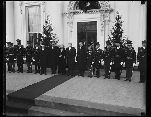 White House Aides with Pres. and Mrs. Hoover at White House, 1/1/31