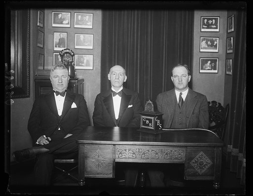 Broadcast message to veterans. A Christmas message to veterans and soldiers throughout the United States was broadcast over the Columbia network Wednesday, Dec. 17, by, left to right: Ralph T. O'Neil, National Commander of the American Legion; Gen. Frank T. Hines, Administrator of the Veterans' Bure