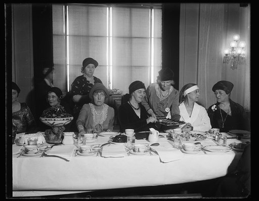 Mrs. Hoover guest of senatorial ladies. One of the outstanding social affairs of the Capital this week was the Senate Ladies Luncheon, at which Mrs. Hoover was the guest of honor. In the photograph, left to right; Mrs. Claude Swan