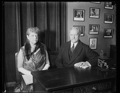 John J. Pershing, right, at CBS microphone