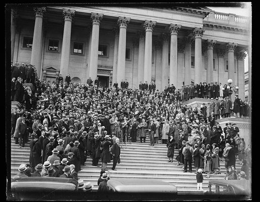 Crowd and musicians on steps of U.S. Capitol, Washington, D.C.