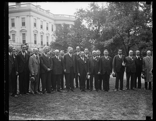 Herbert Hoover and group outside White House, Washington, D.C.