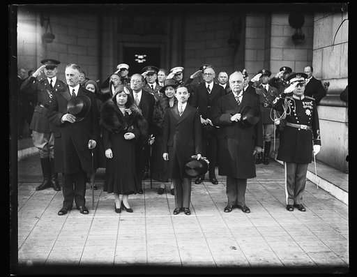 Group at Union Station; Henry L. Stimson at left; Charles Curtis, 2nd from right; Washington, D.C.
