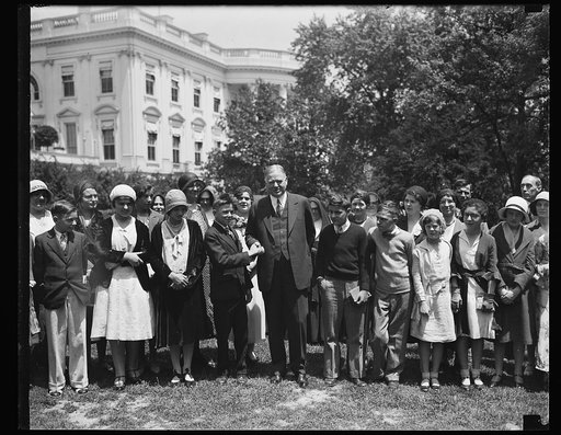 Herbert Hoover and group outside White House, Washington, D.C.