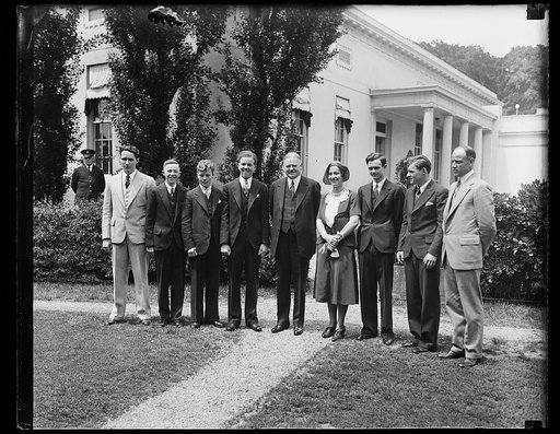 Herbert Hoover and group outside White House, Washington, D.C.