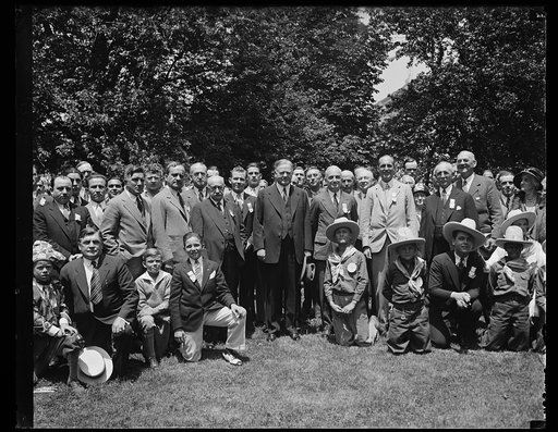 Herbert Hoover and group outside White House, Washington, D.C.