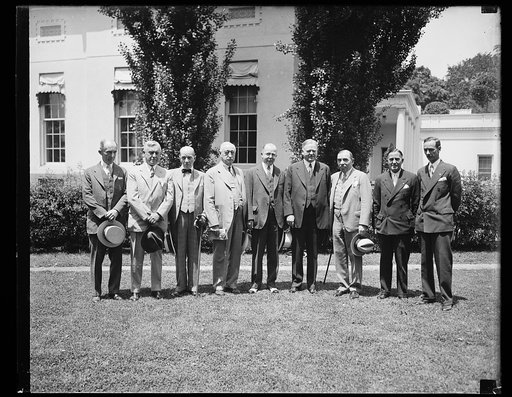 Herbert Hoover and group outside White House, Washington, D.C.