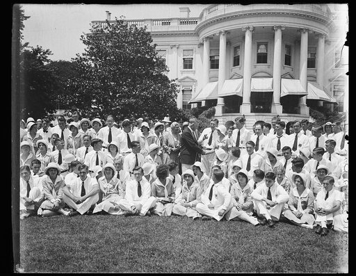 Herbert Hoover and group outside White House, Washington, D.C.