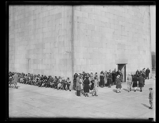 Group of people in line at base of Washington Monument, Washington, D.C.
