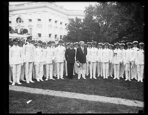 Herbert Hoover and Naval group outside White House, Washington, D.C.