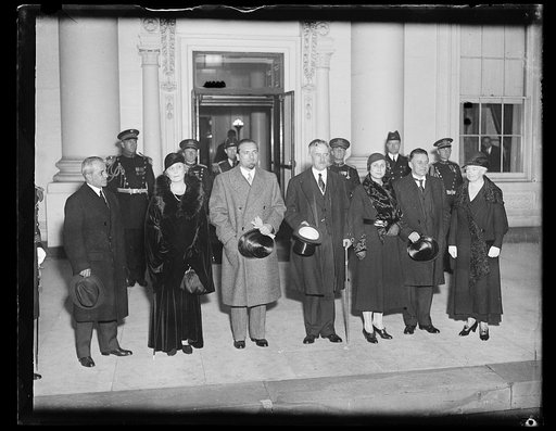 Group at White House; Henry L. Stimson, 4th from left. Washington, D.C.