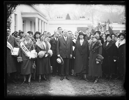Herbert Hoover and group outside White House, Washington, D.C.