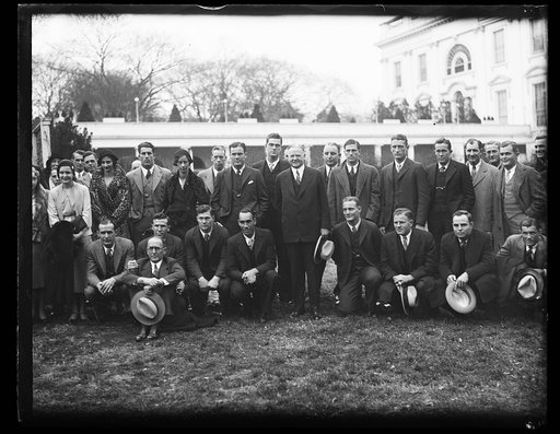 Herbert Hoover and group outside White House, Washington, D.C.