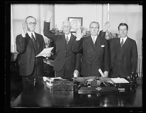Andrew W. Mellon, 2nd from left, Ogden Mills, 3rd from left