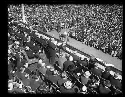 Group before crowd with Herbert Hoover