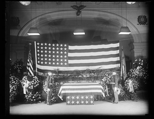 Casket draped with American flag