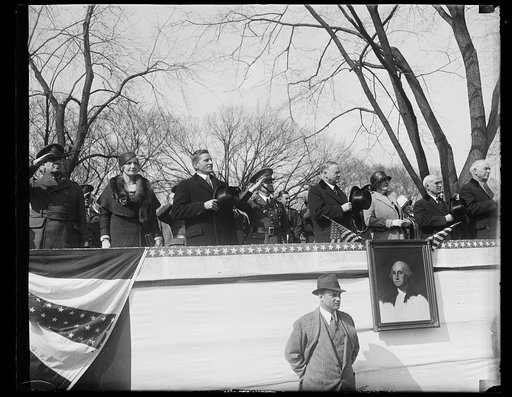 Herbert Hoover and Lou Hoover on viewing stand