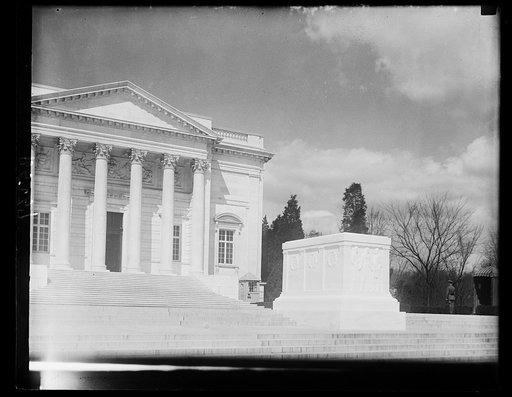 Tomb of Unknown Soldier is completed. Finally completed, the Tomb of America's Unknown Soldier as been opened to the public at Arlington Cemetary. Cut out of Colorado marble, the monument shows the figure "Victory" holding with one hand a male figure representing "Valor" and with the other a woman d
