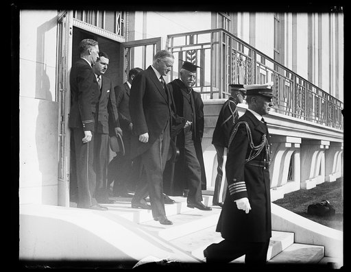 Herbert Hoover exiting Folger Shakespeare Library, Washington, D.C.