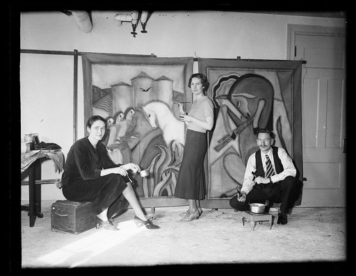Work on public works of arts project program. These three Washington artists are preparing batiks which are intended to decorate some federal building. Working under the terms of the Public Works of Art Project in Region no. 4, these and other men and women are supporting themselves and at the same 