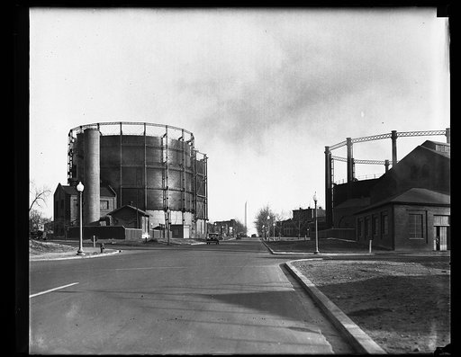 Storage tanks; Washington Monument in distance. Washington, D.C.