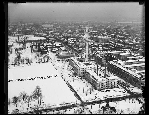 Aerial view looking toward U.S. Capitol at left and points south, Washington, D.C.
