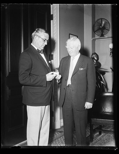 Garner gives gavel, official final act on Hill. Whenever Congress closes its doors, one of the last rites concerns Col. Edwin A. Halsey, Secretary of the U.S. Senate, who receives official Senate gavel from vice President Garner. It remains stowed away until Congress convenes again