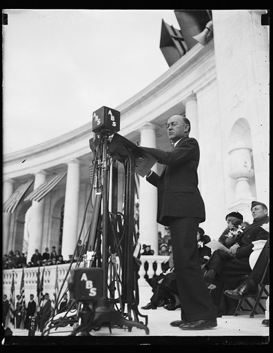 Harry Woodring speaking at ceremony at Arlington National Cemetery, Arlington, Virginia