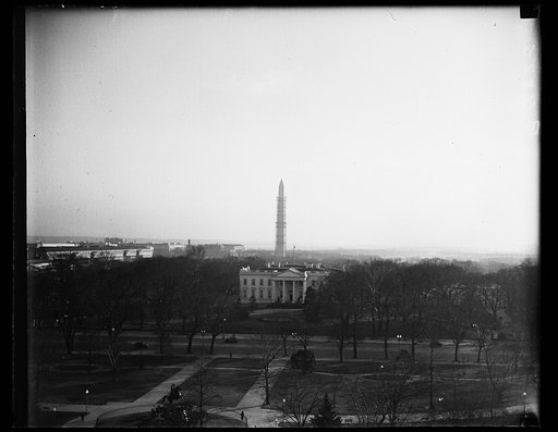 View of White House with Washington Monument with scaffolding in background, Washington, D.C.
