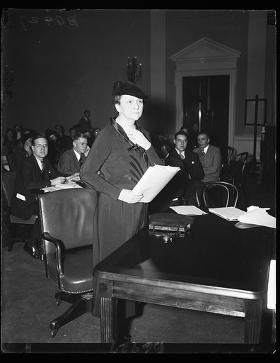 Madame Secretary ready for hearing on security. Secretary of Labor, Frances Perkins, photographed as she prepared to testify on the Administration's Social Security program before the House Ways and Means Committee. 1/22/35