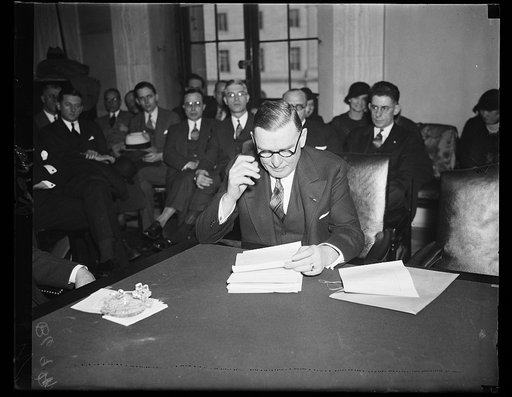 Peek of Peek vs Hull. George N. Peek, head of the Export and Import Bank, tells Senate Agriculture Committee that Secretary Cordell Hull's State Department blocked a 750,000 bale cotton deal with Germany. The Committee decided to ask Sec. Hull all about it. 2/1/35