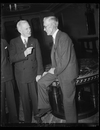 Twenty-two million people behind Dr. Townsend, he says. Dr. Francis E. Townsend, right, author of the $200 a month pension bill, chats with Rep. John. S. McGroarty, D. of Calif., as doctor waited to give testimony before the House Ways and Means Committee. Dr. Townsend advocates a payment of $200 a 