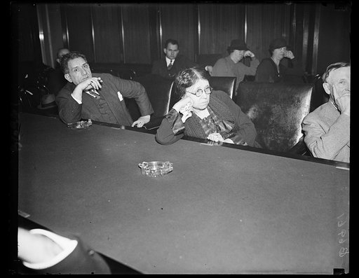 Sen. Caraway at work. Sen. Hattie W. Caraway, D. of Ark., member of the Agriculture and Forestry Committee, at a hearing concerning cotton. 2/4/35
