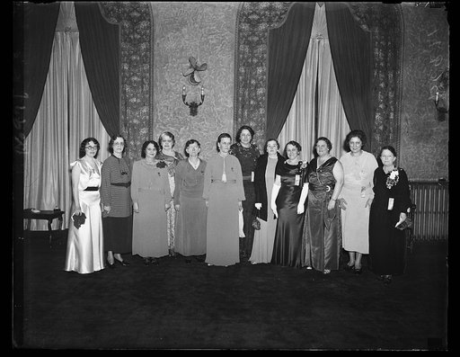 Department presidents attending conference. Left to right are: Hattie B. Trazenfeld, Pa.; Pansy [Dezunzio?], Ky.; Libbie Everett, Ind.; Mary Ross McKay, Ohio; Ida M. Reason, Mich.; Catherine Dintler, D.C.; Evelyn Mauer, Wis.; Alice Henderson, Mass. Catherine Allen (N.Y.); Edyth Mattocks (Ills.); Ida