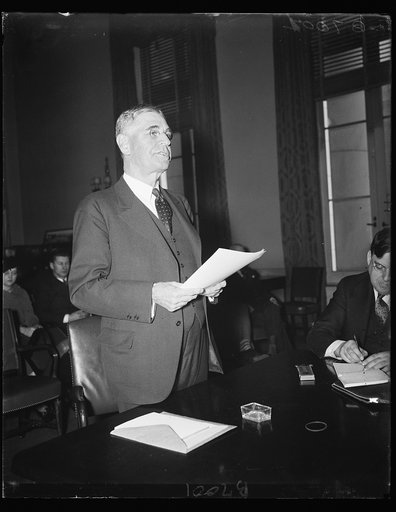 Dern and War. Secretary of War Dern tells the House Military Affairs Committee that government manufacture of [...]unitions might prove detrimental to national defense. 1/28/35