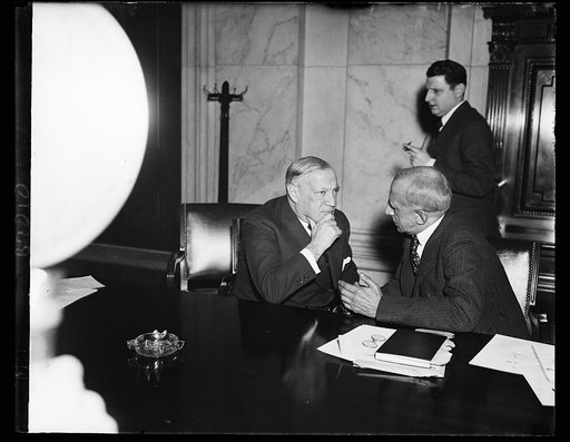 Authors of Anti-Lynching Bill. Sen. Robert Wagner, D. of N.Y. left, and Sen. Edward Costigan, D. of Colo., authors of the Anti-Lynching bill now before the Senate Judiciary sub-committee, as they appeared at the hearing. 2/14/35